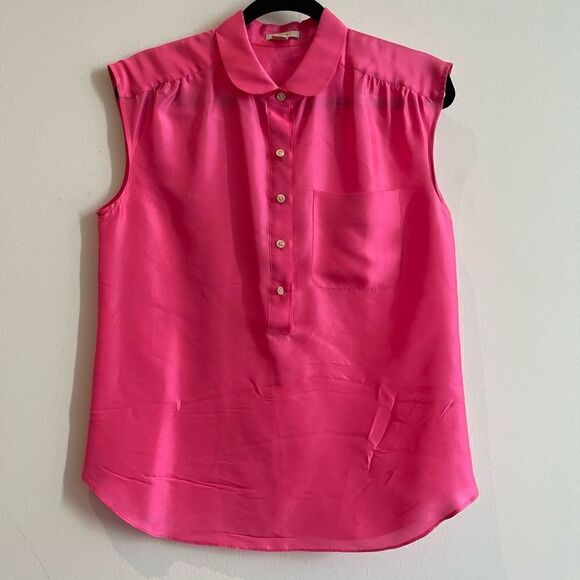 J. Crew 100% Silk Femme Slim Signature Watermelon Pink Sleeveless Blouse - 4 - Picture 1 of 5